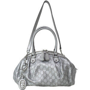 GUCCI SUKEY Guccissima Leather Tote Shoulder Bag Silver